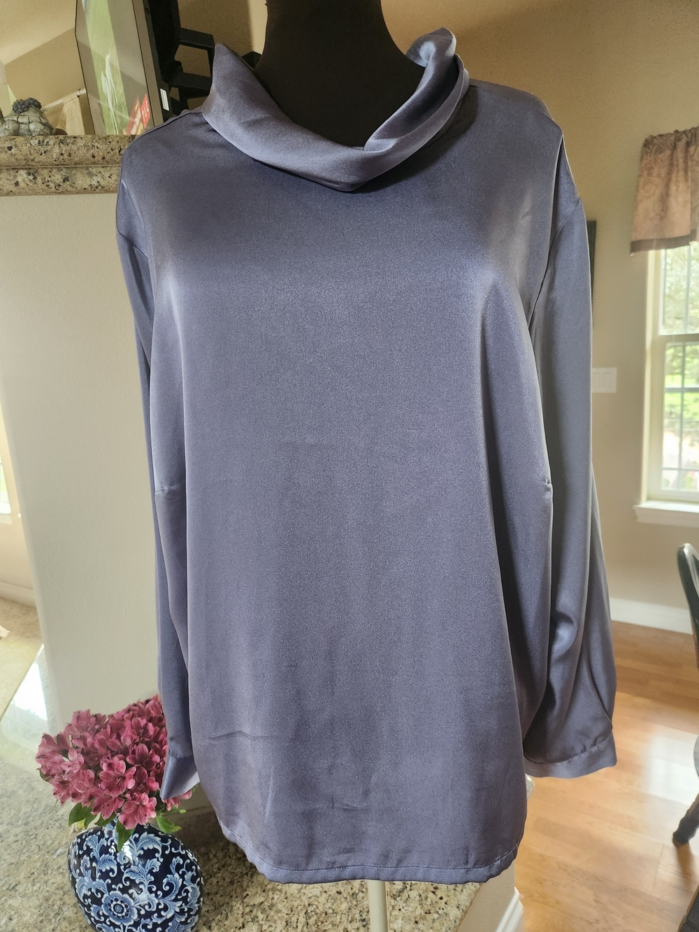 Pendleton Dusky Blue Cowl Neck Satin Blouse Size 22w